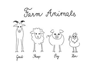 Farm animals hand drawing