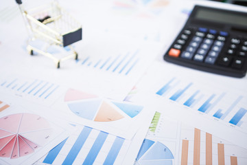 Obraz premium Shopping carts with calculator on the financial graphs