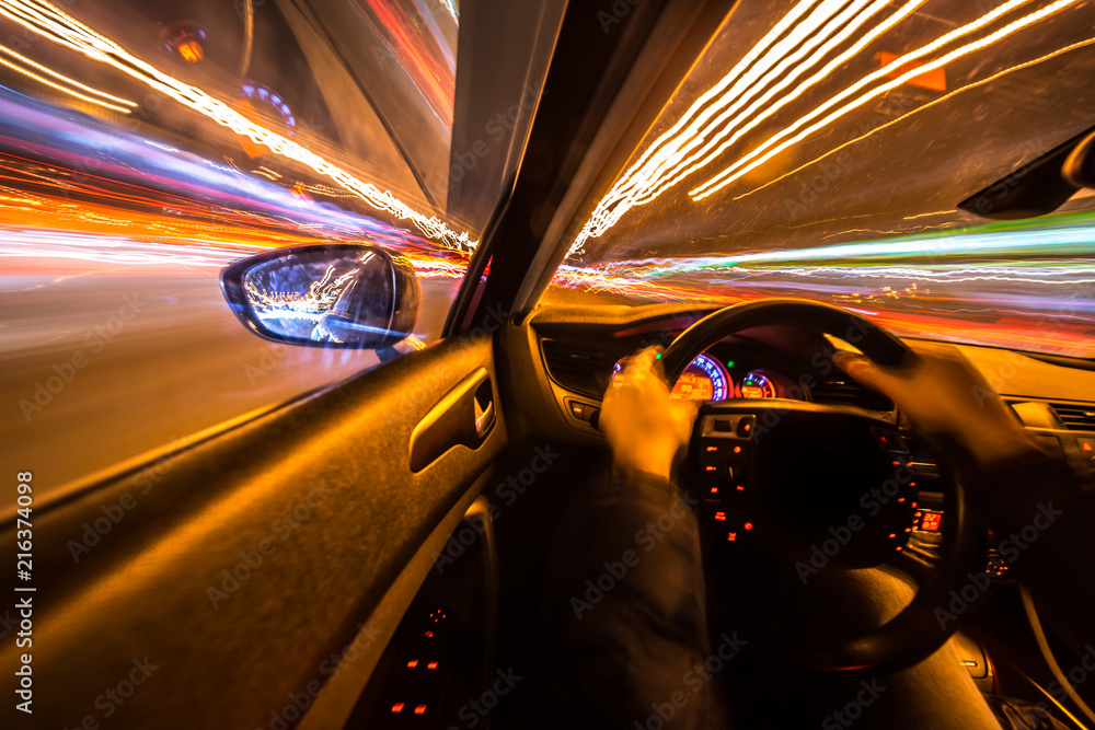 Canvas Prints Speed movement car view from the interior