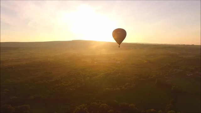 Drone - Hot Air Balloon Eclipses Setting Sun