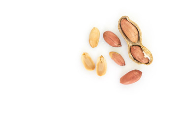 peanut pile top view on white background