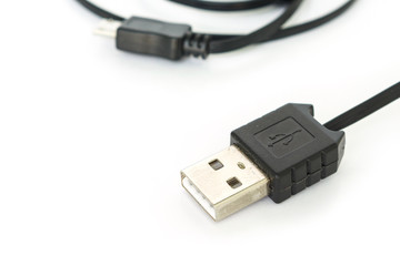 usb charger black technology phone connect on white background