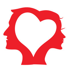 isolated Man and Woman head Silhouette in love heart from white background