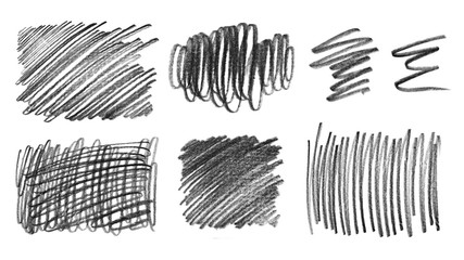 Set of grunge graphite pencil textures, isolated on white background