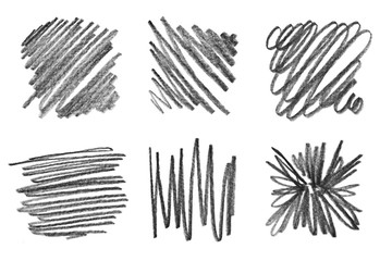 Set of grunge graphite pencil textures, isolated on white background