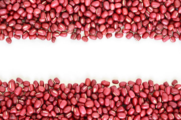red bean seed vegetable nature frame border top view on white background