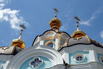 Orthodox temple of saint Alexander in city Kharkiv (Ukraine). Temple in a bright sunny summer day...