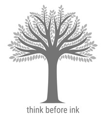 Simple deciduous tree as a symbol of ecological and sustainable behaviour, appeal to minimise the need to print documents: think before ink