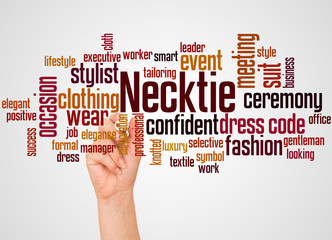 Necktie word cloud and hand with marker concept