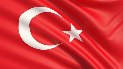 The flag of the Republic of Turkey, often referred to as the Turkish flag. Waved highly detailed fabric texture.