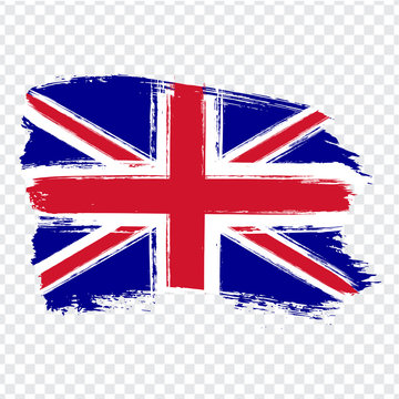 Flag of United Kingdom of Great Britain and Northern Ireland, brush stroke background.  Flag  Great Britain on transparent background. Stock vector. Vector illustration EPS10.