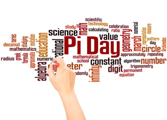Pi Day word cloud and hand writing concept
