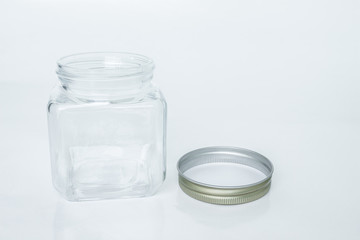 glass jar empty on white background