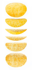 Flying potato chips, isolated on white background