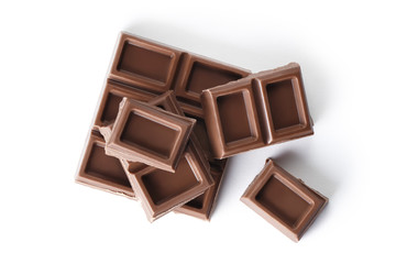Chocolate pieces, isolated on white background