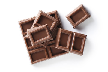 Chocolate pieces, isolated on white background