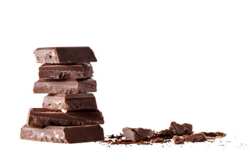 Chocolate pieces, isolated on white background