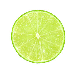 Juicy slice of lime isolated on white, with clipping path