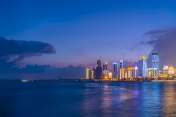 The night scene of modern urban architectural landscape in Qingdao, China