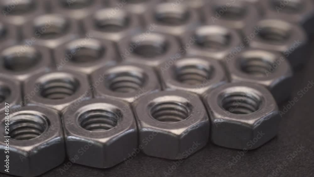 Poster Screw-nut rotation 360 degrees. Macro view.