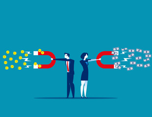 Business people and money attraction. Concept business currency vector illustration.  investment, profit, income.