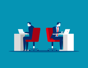 Rear and front view, Business people working on office. Concept business vector illustration.