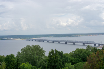 Fototapeta na wymiar The Imperial Bridge across the Volga гiver, Ulyanovsk, Russia.
