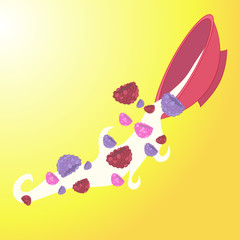 Raspberries with milk in a plate