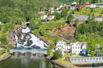 Waterfall at the mouth of the fjord