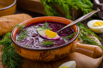 Beet soup with cheese and herbs