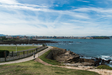 Gijon, Asturias, Spain. Summer of 2017. The sea  and the city in the background.
