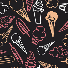  Vector seamless  pattern  with hand-drawn ice cream