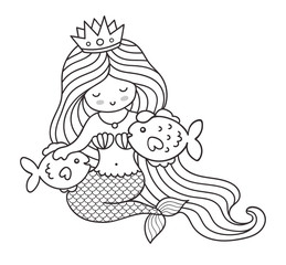 Mermaid with two big fish. Vector illustration.