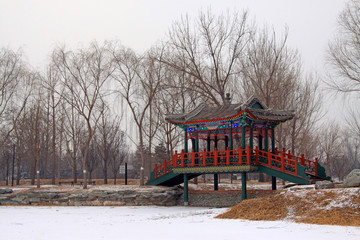 corridor bridge architecture landscape in the Old summer palace ruins park, Beijing, China