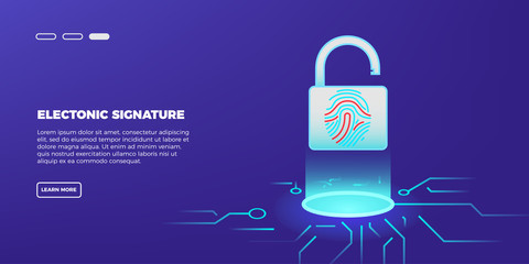 Safety, data security and deposits protection concept. The padlock with a fingerprint scanner