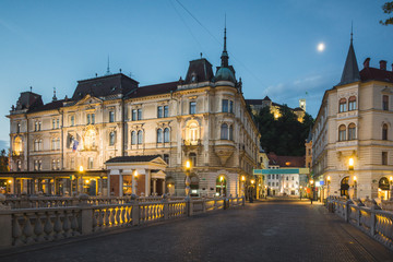 Historic buildings in old town in Ljubljana, Slovenia