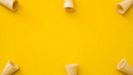 small Ice cream cone creative copyspace on yellow background