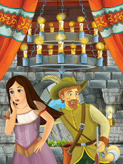 Obraz na płótnie Canvas cartoon scene with beautiful girl and boy - prince and princess - in castle room - illustration for children