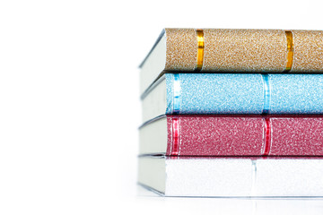 stack of books on white background