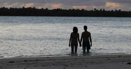 Fototapeta na wymiar a couple on the beach with sunset