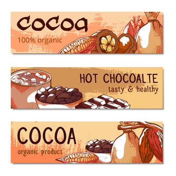 Cococa beans hand drawn banners