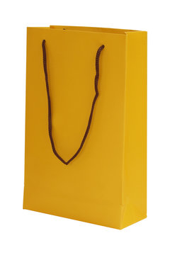 Yellow paper bag isolated on white background. clipping path.