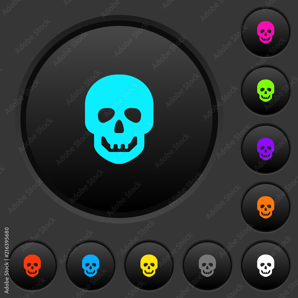 Poster human skull dark push buttons with color icons