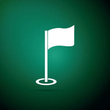 Golf flag icon isolated on green background. Golf equipment or accessory. Flat design. Vector Illustration