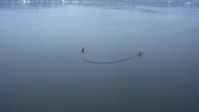 Two Fishing Boats Pulling A Boom In An Oil Spill Training Exercise,