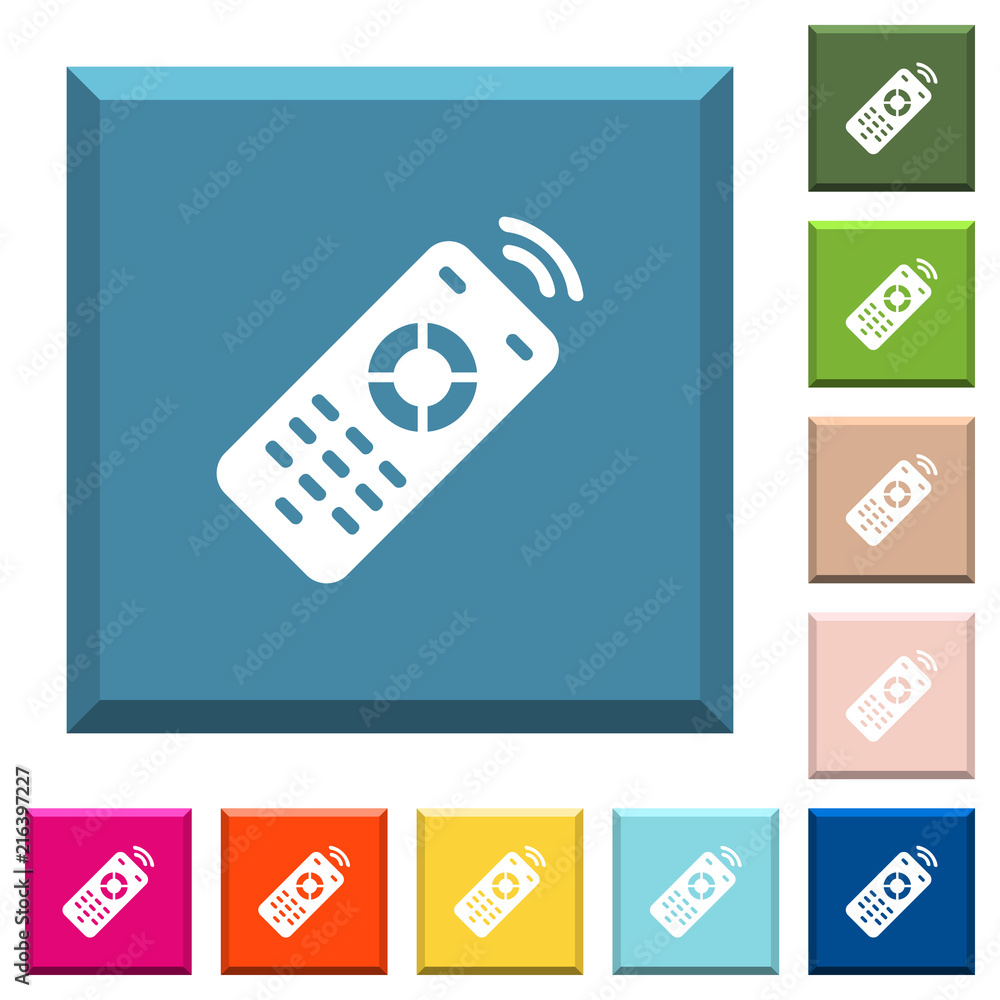 Poster working remote control white icons on edged square buttons
