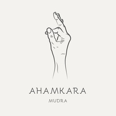 Ahamkara mudra - gesture in yoga fingers. Symbol in Buddhism or Hinduism concept. Yoga technique for meditation. Promote physical and mental health. Vector illustration.