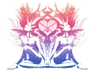 Girls twins sit on their knees