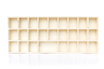 wooden shelf box empty on white background