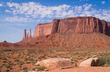 Wild West USA. Monument Valley, Arizona, Three Sisters Rock, Navajo tribal park